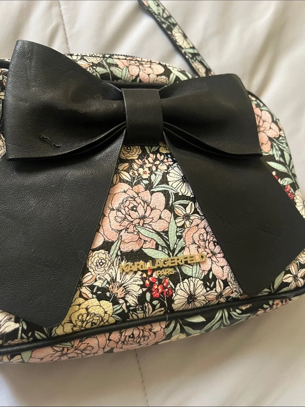Karl Lagerfeld Black Bow Floral Crossbody Bag